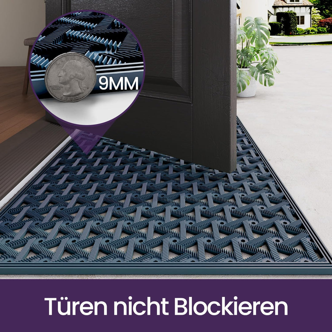 DEXI Fussmatte Aussen 48,5 x 75 cm, rutschfeste &amp; Wetterfest, Marineblau | Wasserdicht Schmutzfangma