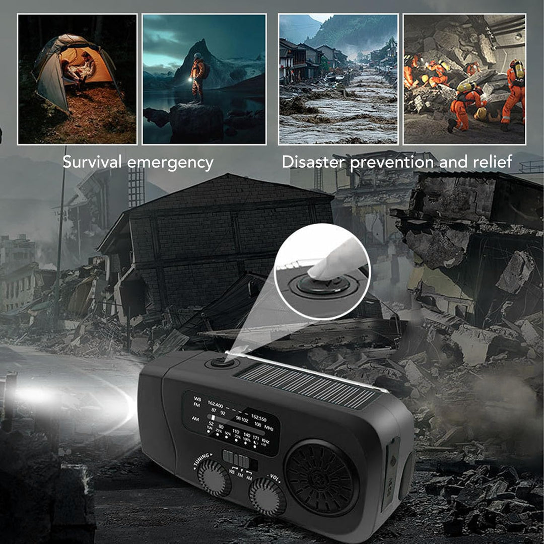 Solar Hand Crank Notio -Radio 2000mah mit AM FM WB Wetteralarm, IPX3 Wasserdicht, LED -Taschenlampe