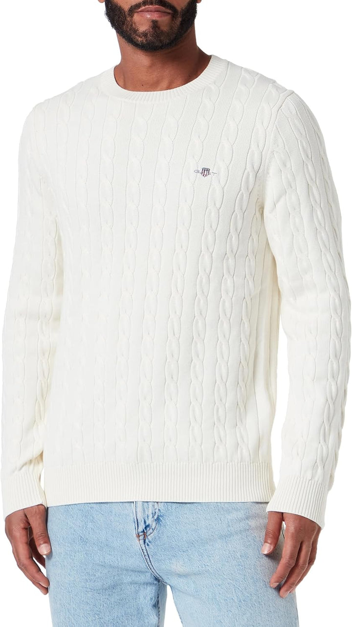 GANT Herren Cotton Cable C-Neck Pullover S Cream, S Cream