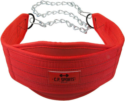 C.P. Sports Trainings Dip Gürtel Dipgürtel, Schwarz oder Rot extra lange Kette One Size, Rot