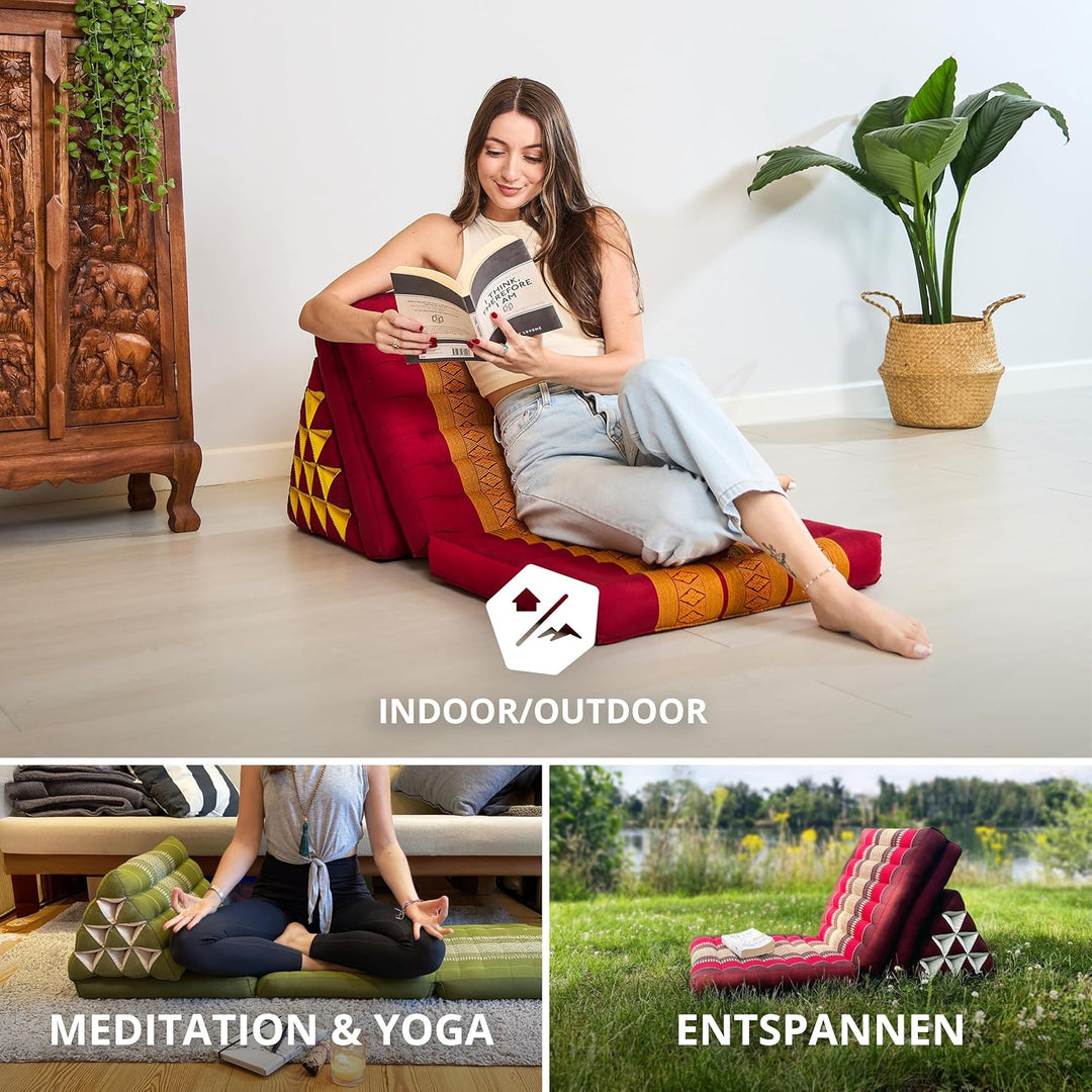 livasia Thaikissen 3 Auflagen extrahoch - 185x55x8cm - Dreieckskissen mit Klappmatratze, Kapok, Jumb