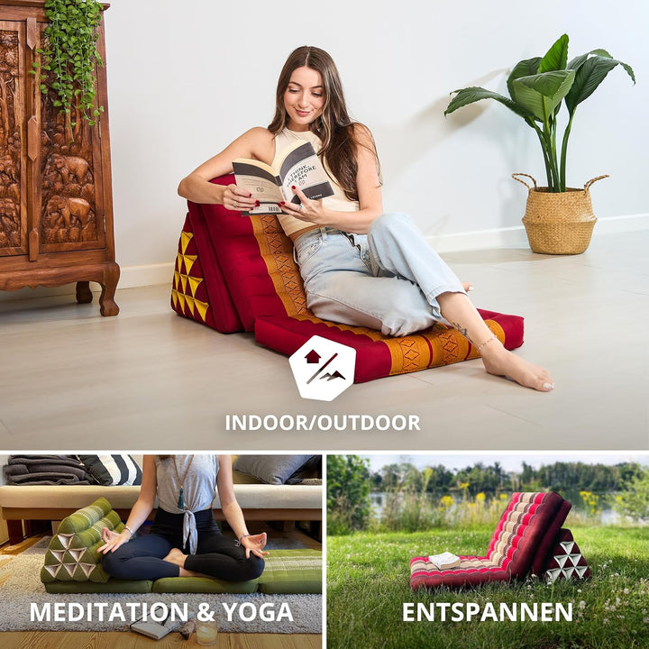 livasia Thaikissen 3 Auflagen extrahoch - 185x55x8cm - Dreieckskissen mit Klappmatratze, Kapok, Jumb