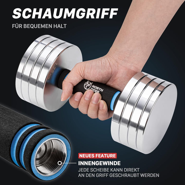 Northdeer 2in1 Set Verstellbar Stahl Kurzhanteln Langhanteln 10kg 2er Set - Ultrakompakte Gewichte 2