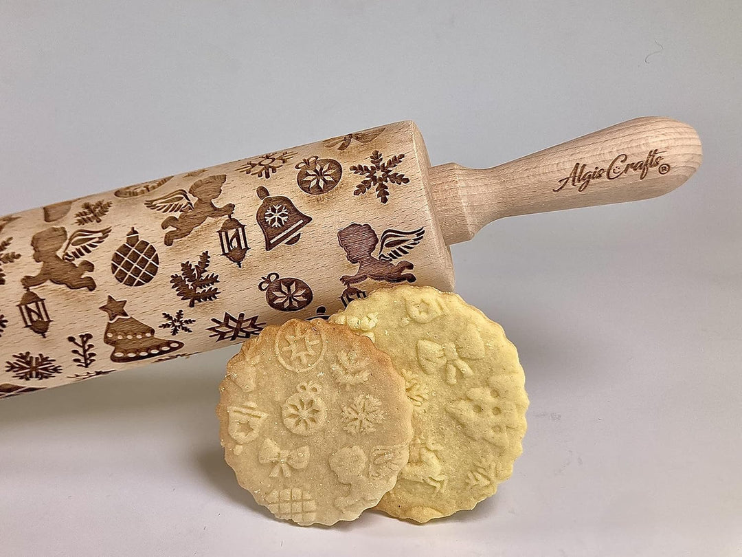 WEIHNACHTSGESCHENKE Nudelholz mit Muster Weihnachten Backen - Teigroller Holz für DIY Weihnachten Pl