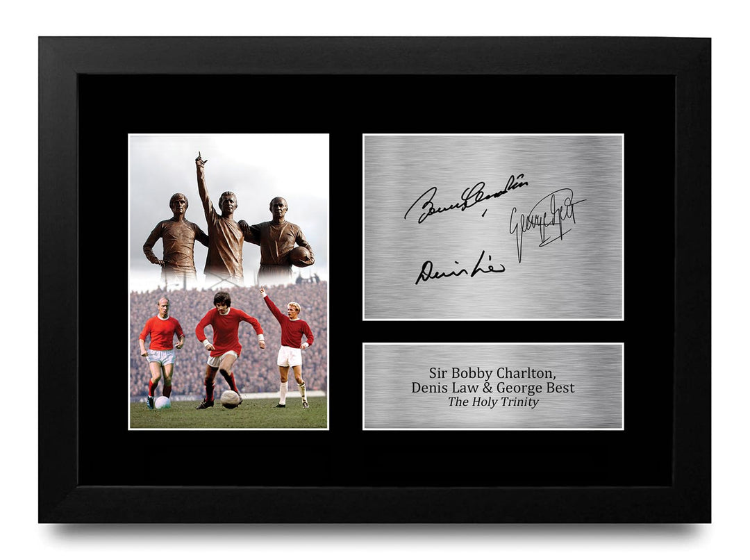 HWC Trading Denis Law, George Best & Bobby Charlton A4 Gerahmte Signiert Gedruckt Autogramme Bild Dr