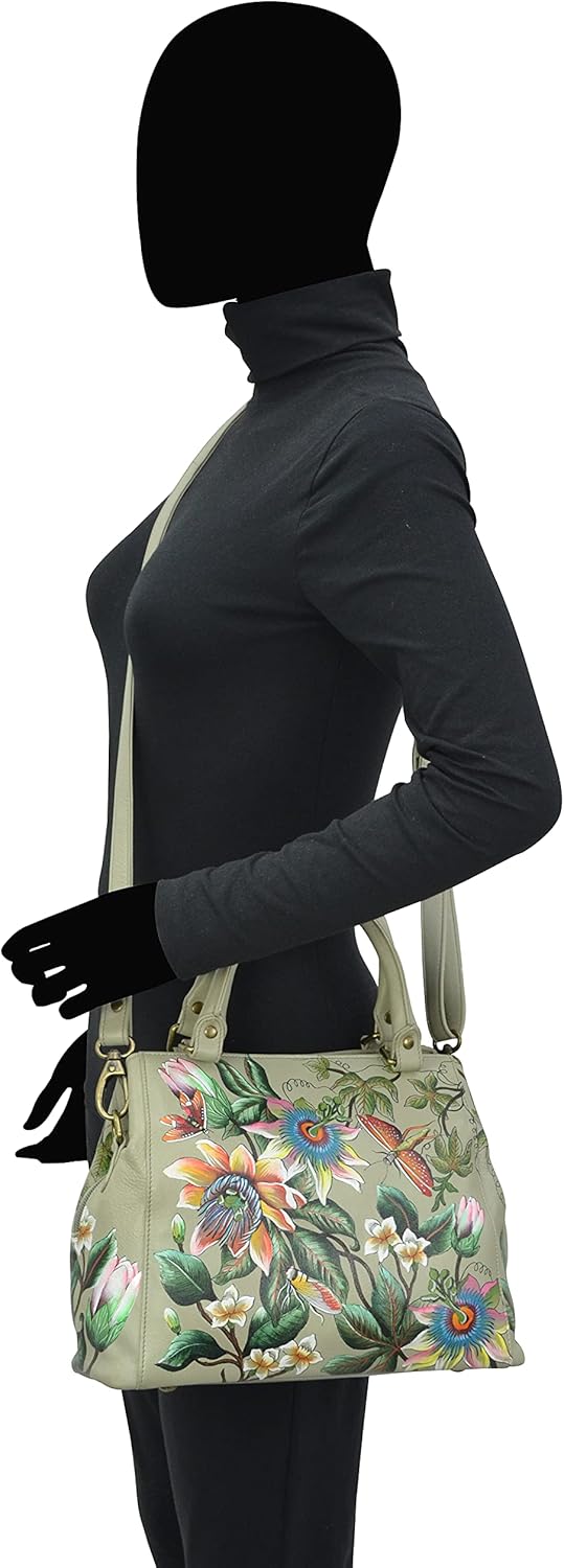 Anuschka Handbemalte Satchel Tasche mit mehreren Fächern aus Echtleder Floral Passion, Floral Passio