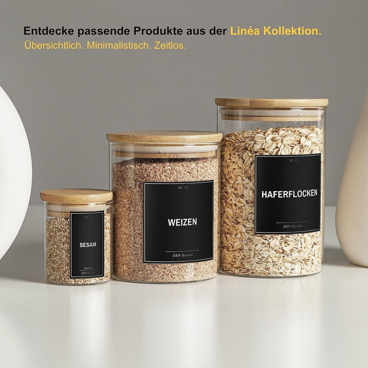 Greeano Gewürzgläser Set mit Holzdeckel [24x 120ml] und 300 Gewürzetiketten [DE] - Gewürzgläser ecki