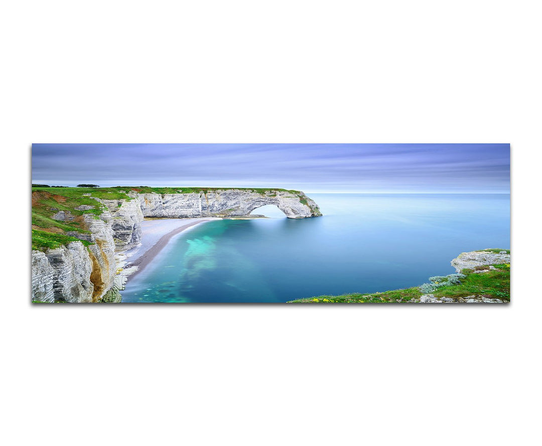 Paul Sinus Art Panoramabild auf Leinwand und Keilrahmen 150x50cm Frankreich Normandie Felsen Meer Na