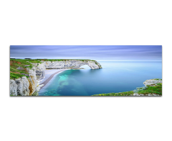 Paul Sinus Art Panoramabild auf Leinwand und Keilrahmen 150x50cm Frankreich Normandie Felsen Meer Na