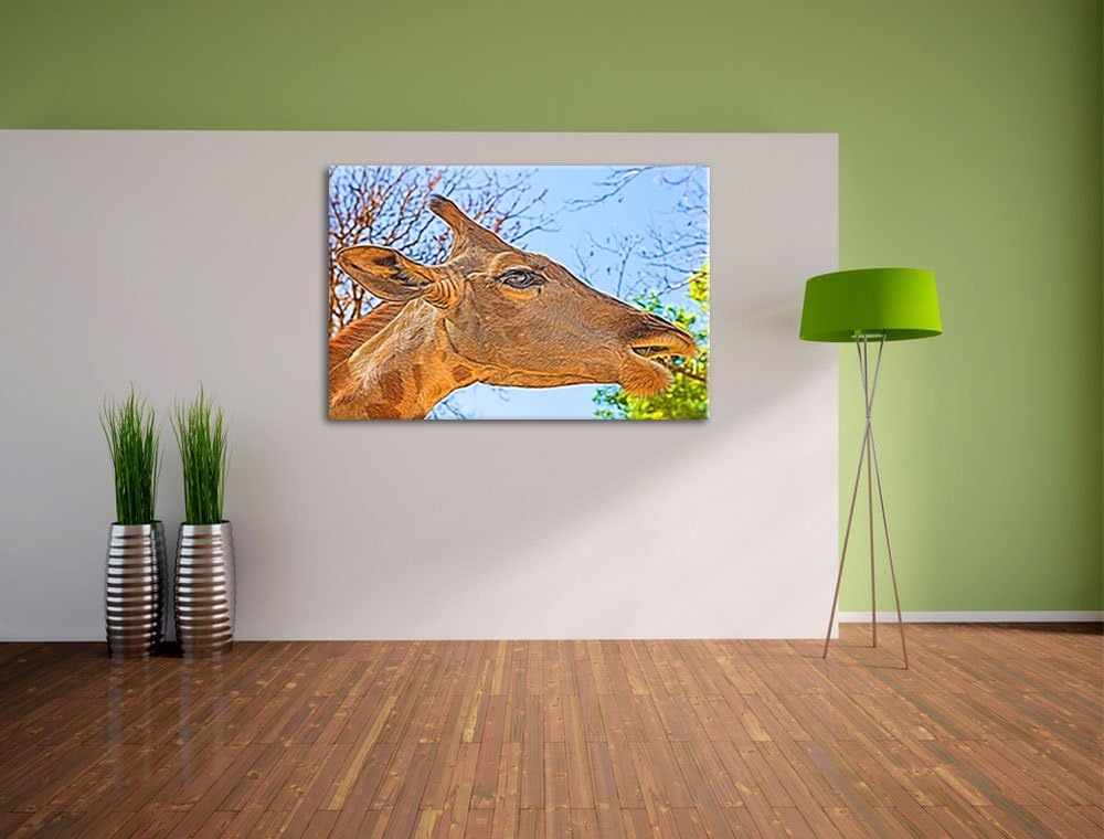 anmutige Giraffe isst Deluxe Format: 100x70 cm auf Leinwand, XXL riesige Bilder fertig gerahmt mit K