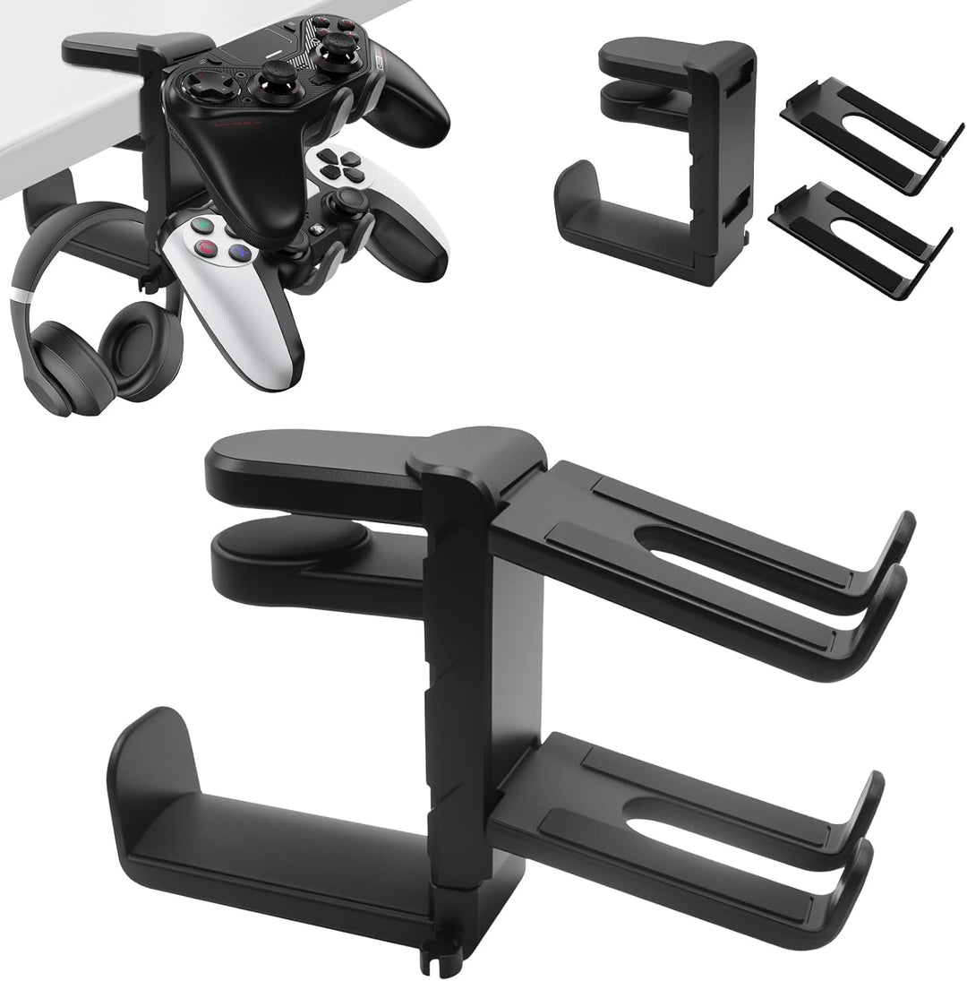 2-in-1 Kopfhörer & Controller Halter – Untertisch Klemmbare Headset Halterung 360° Drehbar mit Kabel