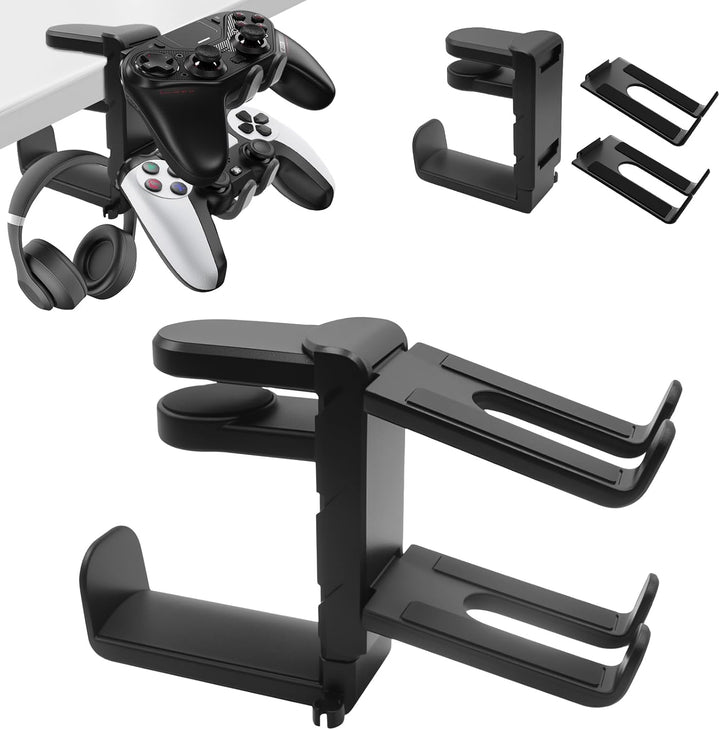 2-in-1 Kopfhörer & Controller Halter – Untertisch Klemmbare Headset Halterung 360° Drehbar mit Kabel
