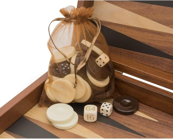Manopoulos Backgammon-Set, Walnuss und Eiche, mit Philos-Deluxe-Bechern