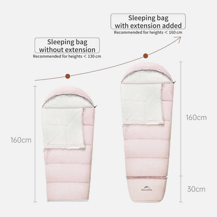 Naturehike Kinder Schlafsack Outdoor 3-Jahreszeiten Warm, 180 g/m² und 300 g/m² Füllstoff, Verlänger