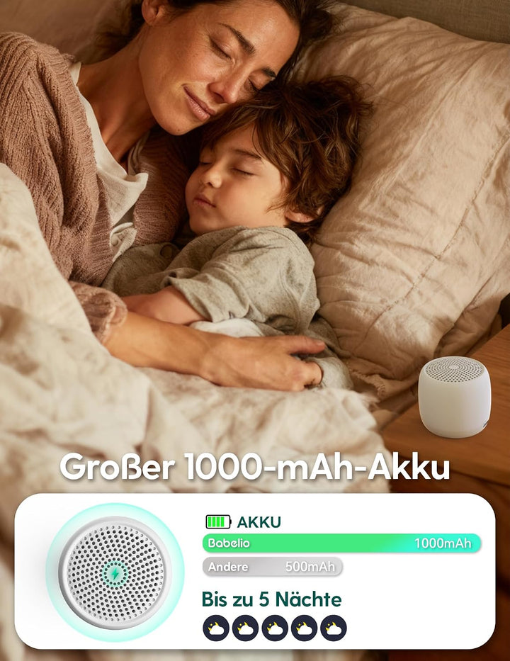 Babelio White Noise Machine Baby 1000-mAh-Akku, 25 beruhigende Geräusche für Erwachsene, Kinder & Ba
