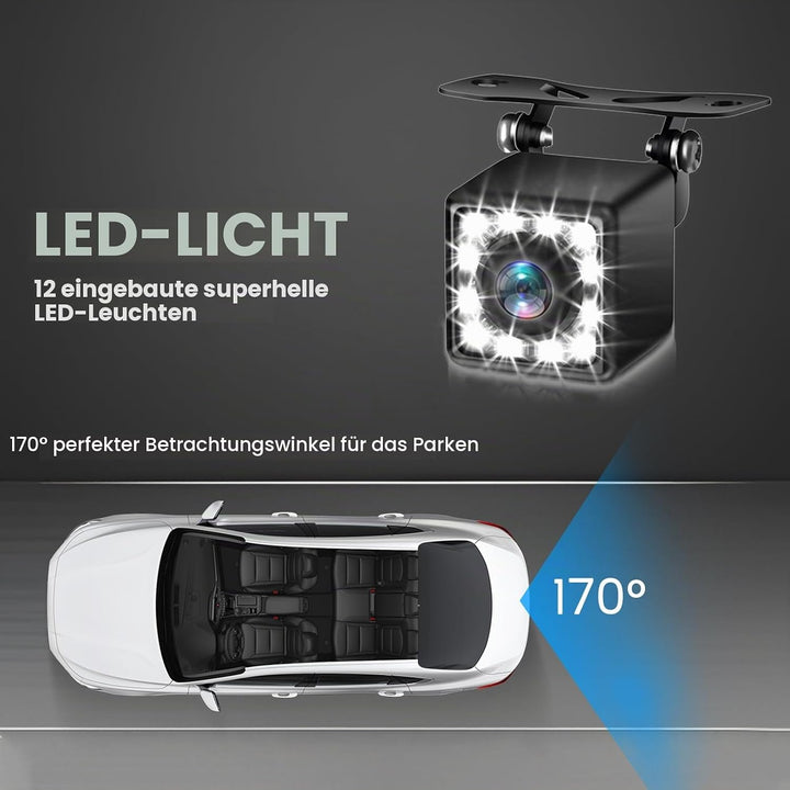 Rückfahrkamera für Autoradio Car Radio mit Super 12 LED Nachtsicht Weitwinkel 170°, wasserdicht IP66