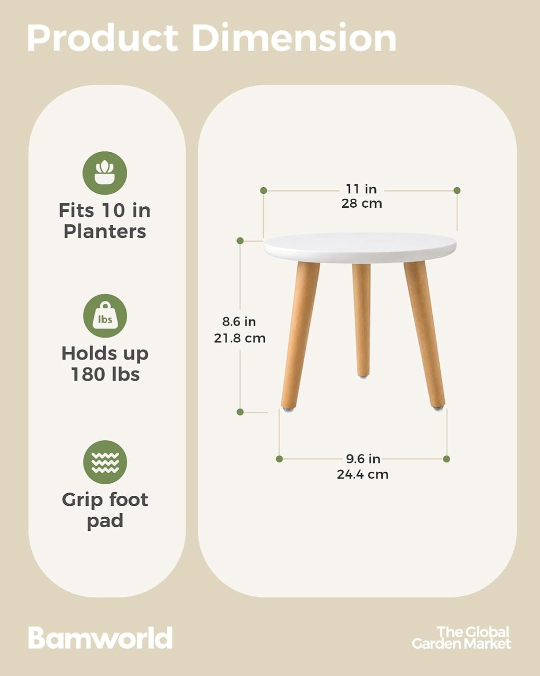 Bamworld Blumenständer klein – Moderner Beistelltisch & Pflanzenständer aus Holz, Rundes Design für