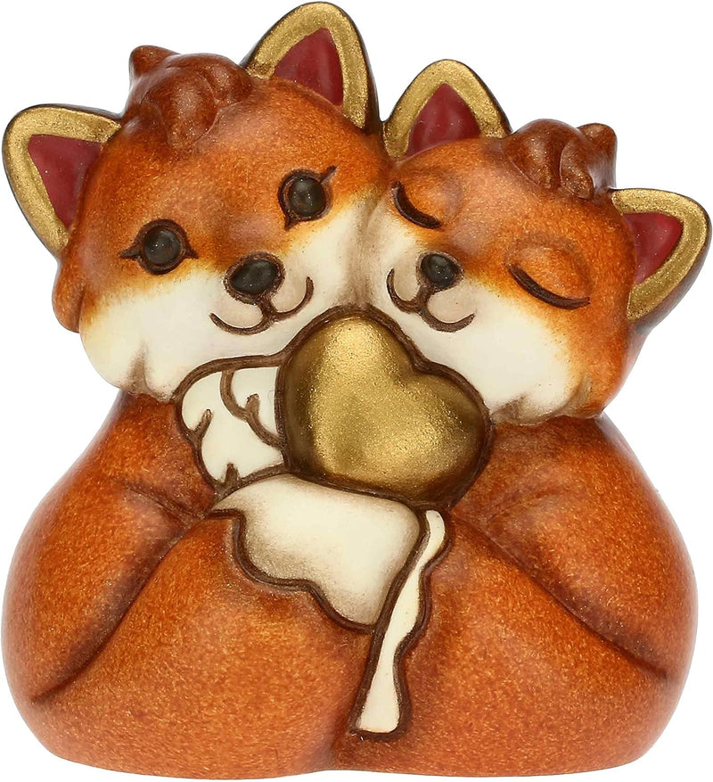 THUN, Handverziertes Gastgeschenk aus Keramik mit konischem Paar Fuchs und goldenem Herz, Symbol der