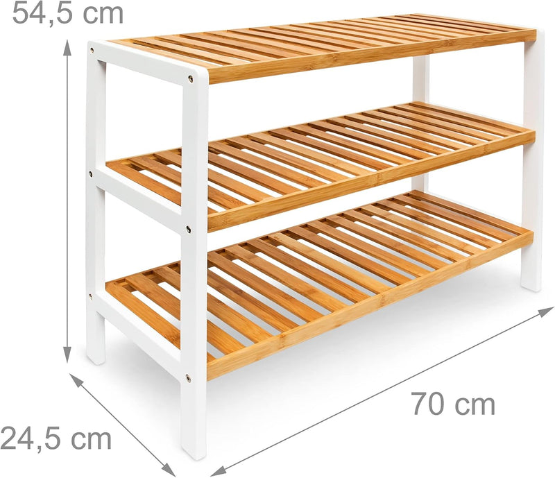 Relaxdays Schuhregal aus Bambus HxBxT: ca. 54,5 x 70 x 24,5 cm Schuhschrank mit 3 Ablagen Schuhablag