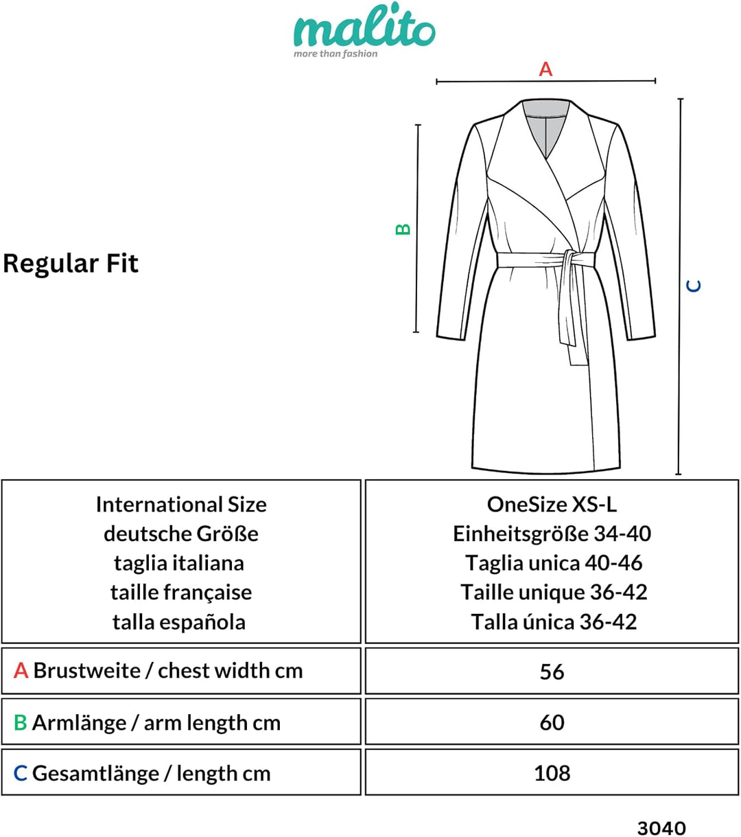 malito Damen Mantel lang mit Wasserfall-Schnitt | Trenchcoat mit Gürtel | weicher Dufflecoat | Parka
