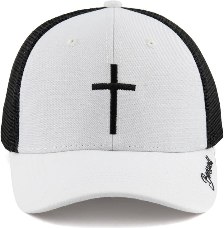 Bexxwell Trucker Cap weiss schwarz mit Kreuz-Stickerei (optimale Passform, Kappe, White, Black, Truc