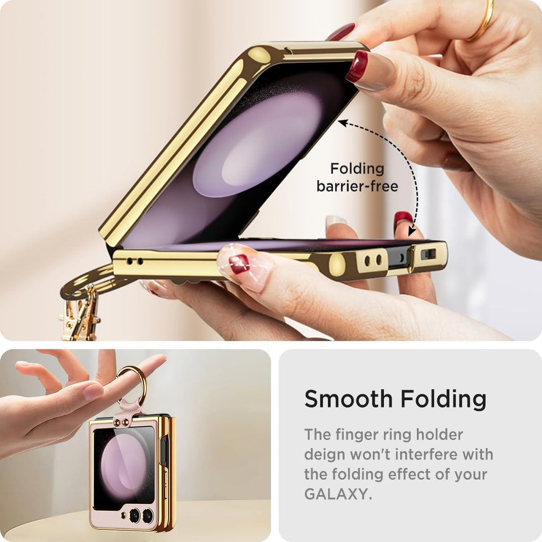 Miimall Lederhülle Kompatibel mit Samsung Galaxy Z Flip 6/Flip7 FE Hülle mit Band+Ring Ständer [HD D