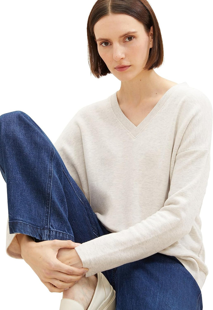 TOM TAILOR Damen Basic Sweatshirt mit V-Ausschnitt, XS