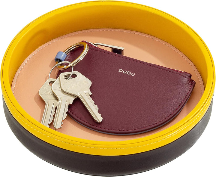 DuDu Rundes Leder-Tablett für den Eingangsbereich, kleines 16cm grosses Tablett in Buntem Design, De