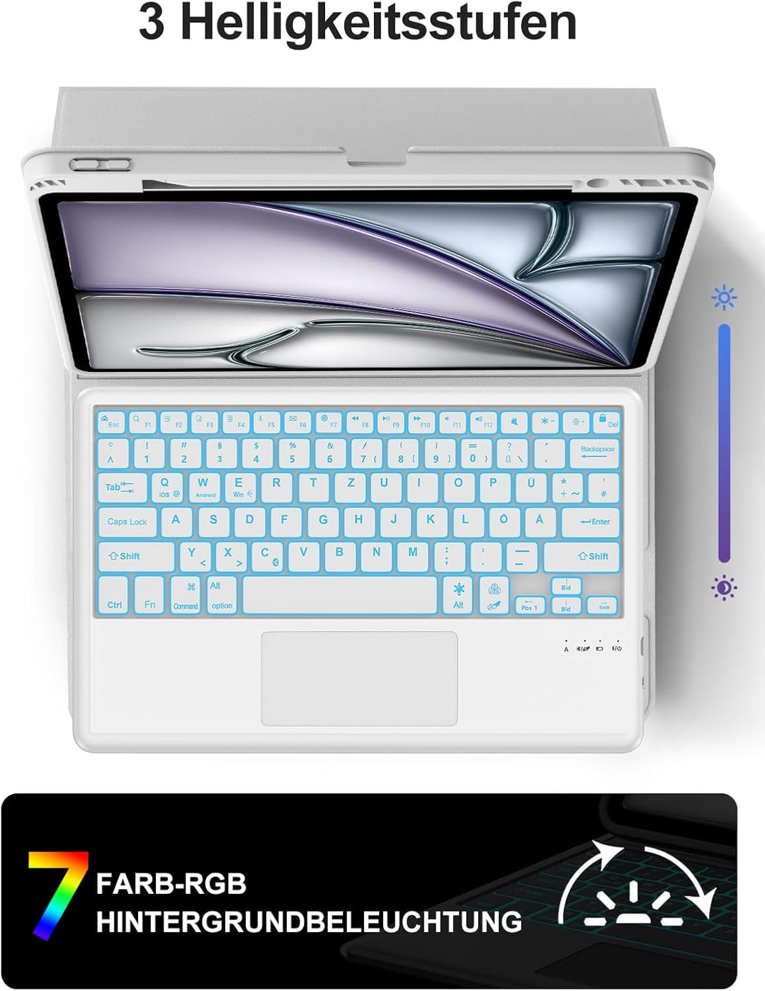 JADEMALL Für iPad Air 13 (M4/M3/M2) Hülle mit Touchpad &amp; Beleuchtung QWERTZ | Farbabstimmung, Mit 7-