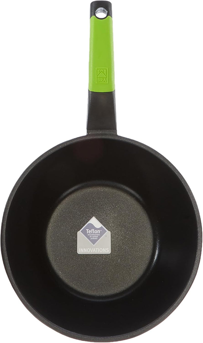 BRA Prior Wok, 24 cm, aus Aluminiumguss, mit Antihaftbeschichtung Teflon Classic Wok 24 cm, Wok 24 c