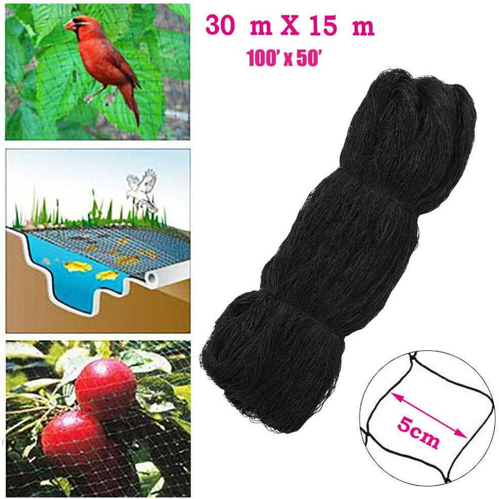 Vogelschutznetz 30×15m aus widerstandsfähigem Polyester, 5×5cm Maschenweite, UV-beständig und wetter