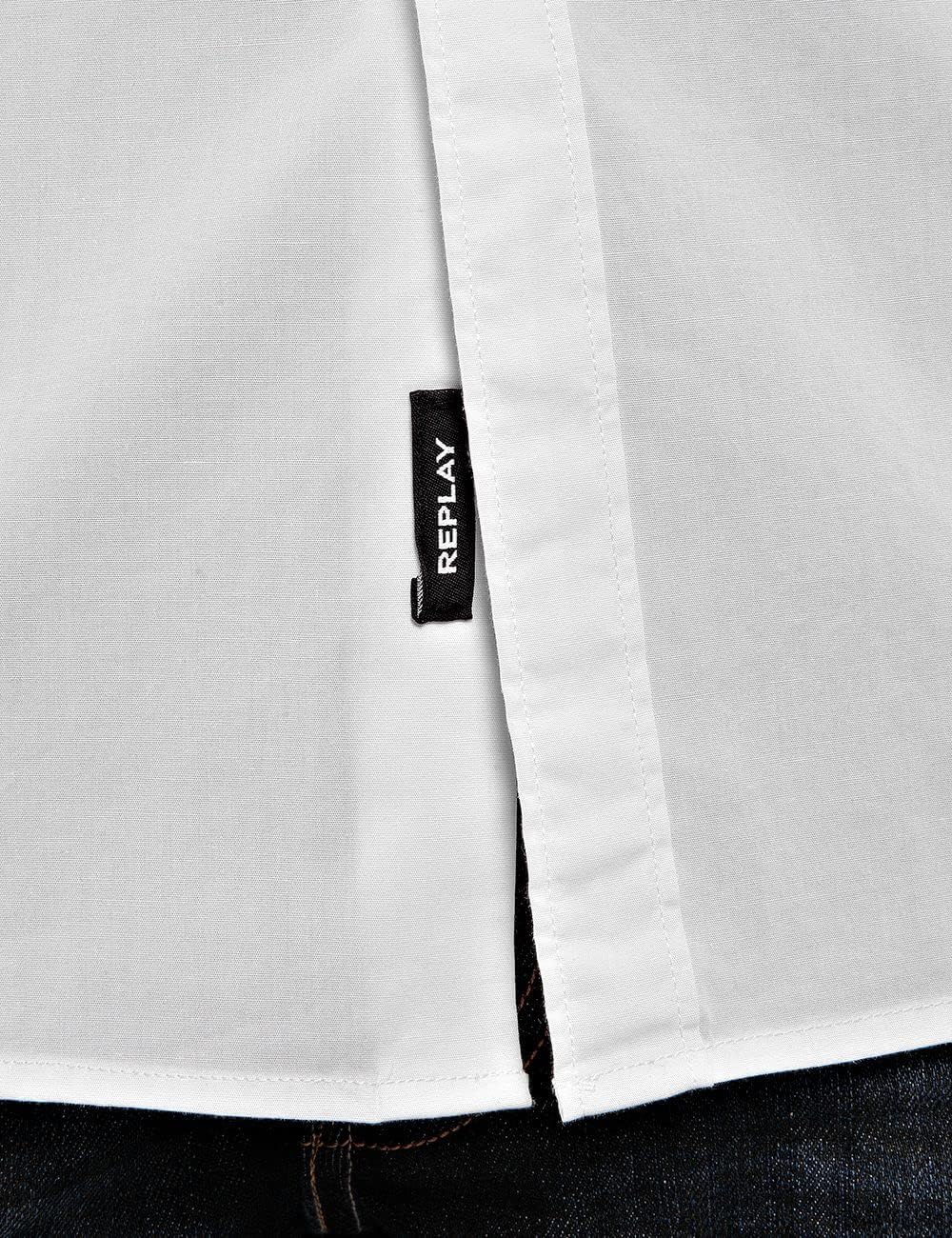 Replay Herren Hemd Langarm mit Stretch S White 001, S White 001
