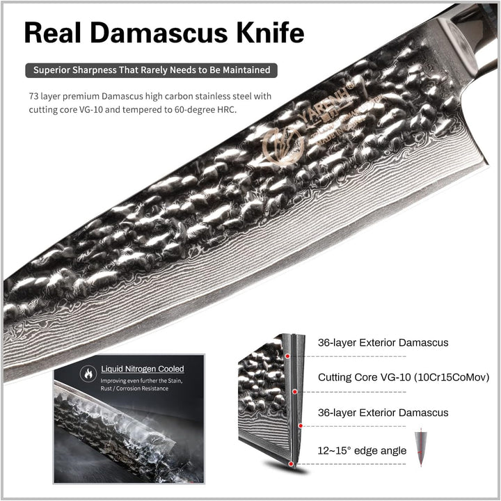YARENH Damastmesser Set 5 er, Scharfe Messer aus 73 Lagen Damaststahl Klinge und Holzgriff, Messer S