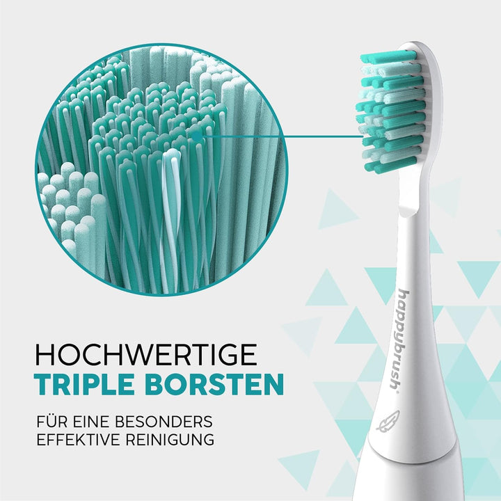happybrush® Nachhaltige Aufsteckbürsten für elektrische Schall-Zahnbürste Eco VIBE 3 - Weiss/Mint -