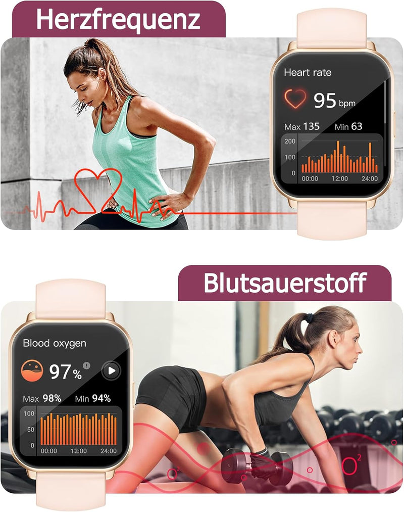 Cloudpoem Smartwatch,1.69 Zoll HD-Touch Screen Fitnessuhr mit SpO2-Überwachung Pulsuhr Schlafmonitor