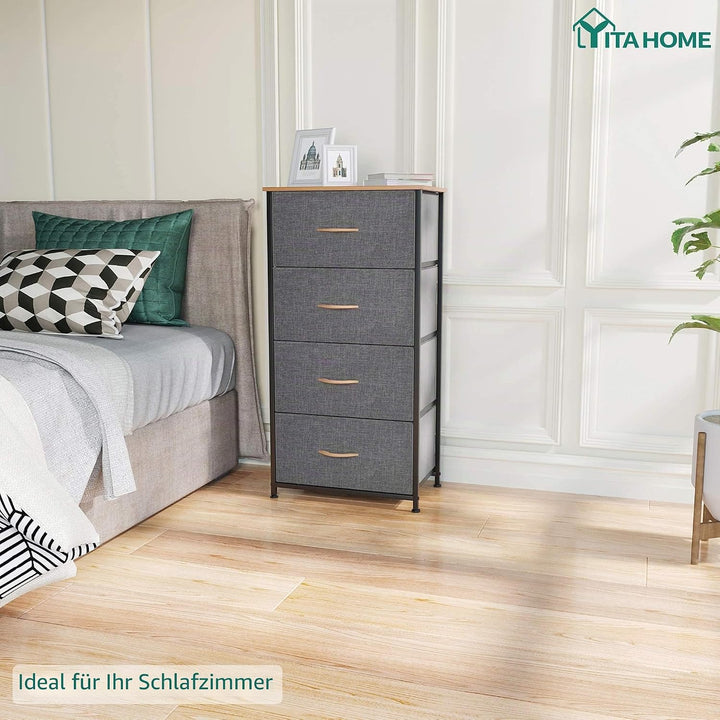 YITAHOME kommode Schmal, Schrank mit 4 Schubladen aus Stoff, Aufbewahrungskommode Industrial Stil fü