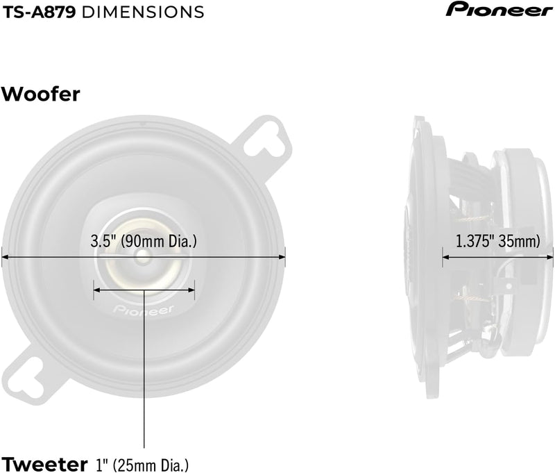 PIONEER TS-A879 A Series 3-1/2 Zoll 2-Wege, 450 W maximale Leistung, 25 mm Hochtöner, Koaxial-Lautsp