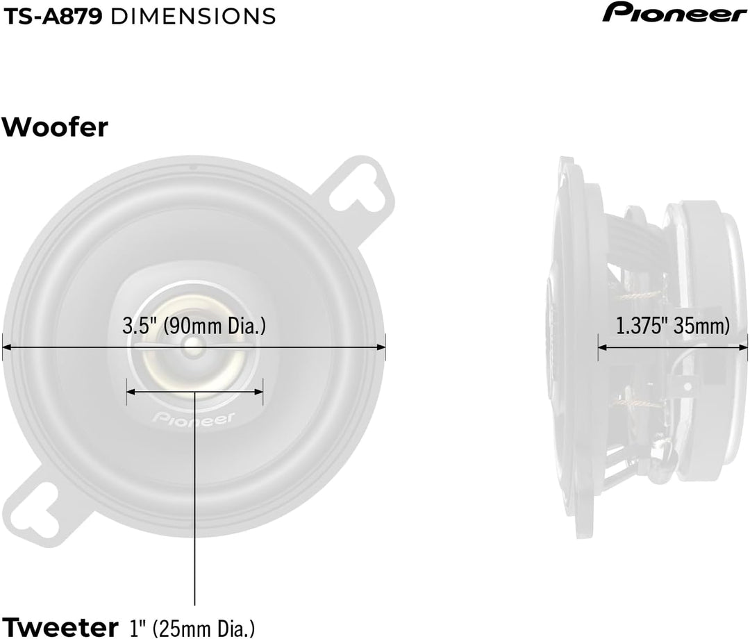 PIONEER TS-A879 A Series 3-1/2 Zoll 2-Wege, 450 W maximale Leistung, 25 mm Hochtöner, Koaxial-Lautsp