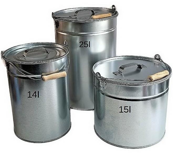 Ascheeimer Kohleeimer Mülleimer 25l, 15l oder 14l verzinkt mit Deckel, 14l
