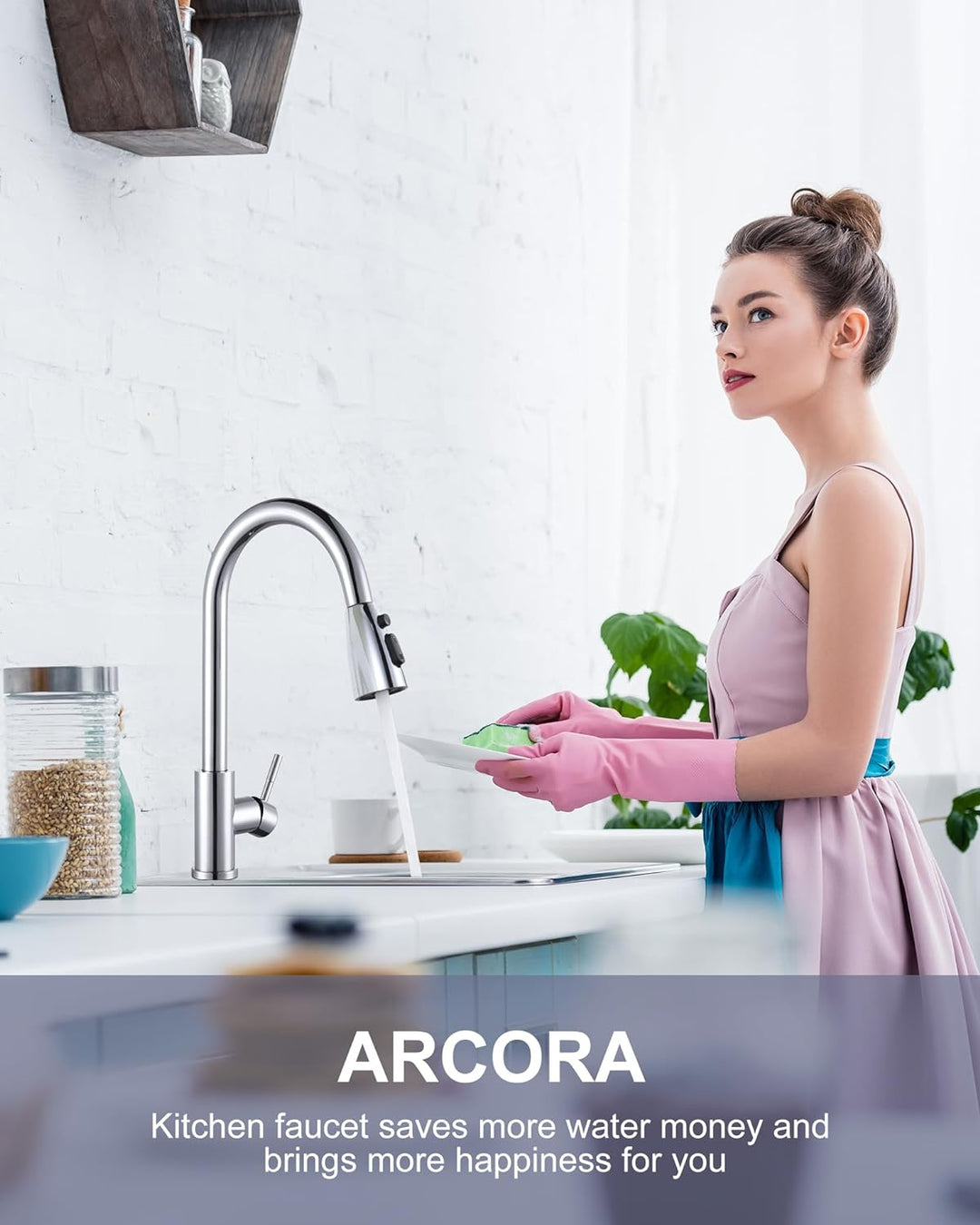 ARCORA Küchenarmatur ausziehbar, Hochdruck Wasserhahn Küche 360° schwenkbar Armatur Küche aus Edelst