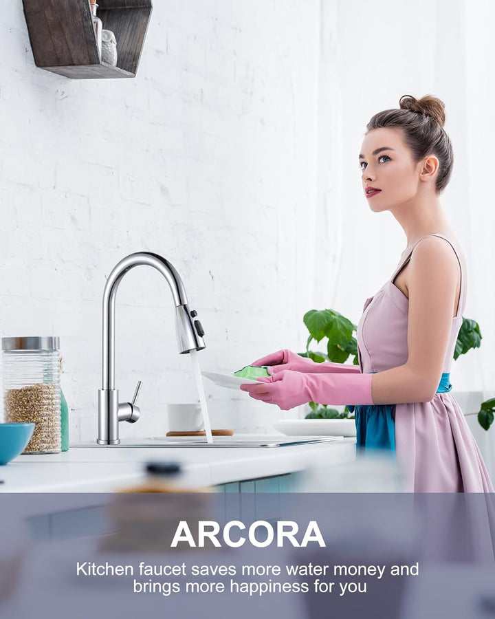 ARCORA Küchenarmatur ausziehbar, Hochdruck Wasserhahn Küche 360° schwenkbar Armatur Küche aus Edelst