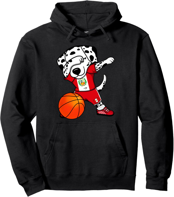 Dabbing Dalmatiner Hund Peru Basketball Mannschaft Sport Pullover Hoodie