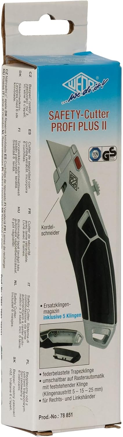 WEDO 78851 Cutter PROFI PLUS II, 3-stufige Rasterautomatik, ergonomischer Griff, Klingenaustritt 5-2