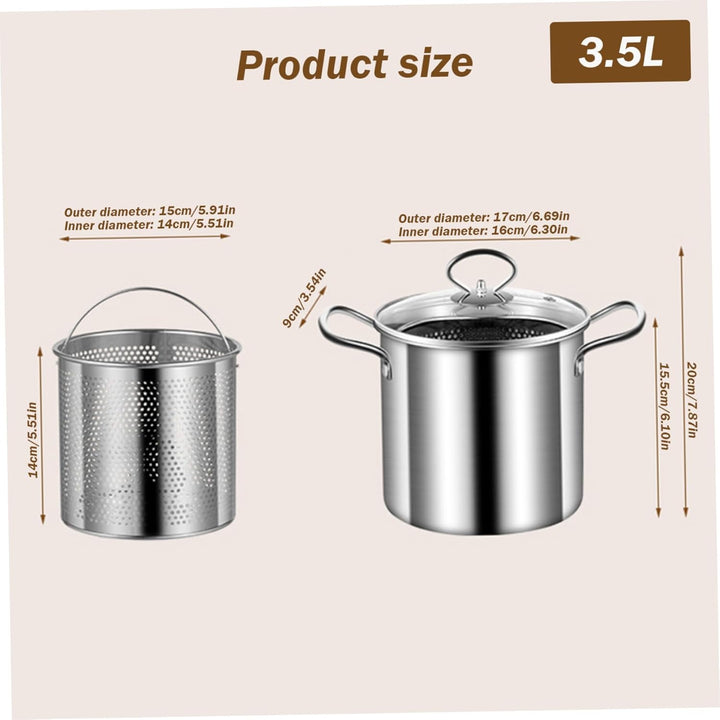 Frittierbraten mit Korb, Fritteuchsen-Topf mit Korb, 3,5-l-Frittiertopf Edelstahl kleine Fritteuchse