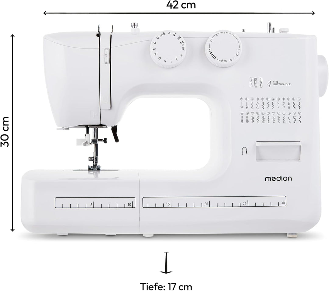 MEDION Freiarm-Nähmaschine SM60 (60 Watt, 60 verschiedene Stichmuster mit Knopflöchern, LED Nählicht