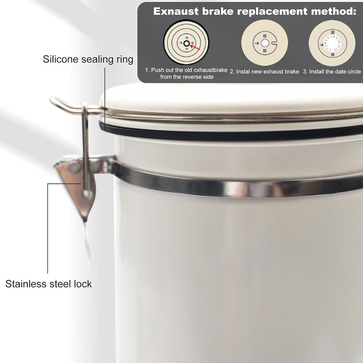 Coffee Bean Container (1.8 L), Airtight, Coffee Canister, Stainless Steel Material, Suitable for Cof