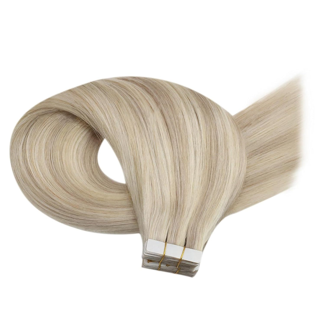 Moresoo Tape Extensions Echthaar Blond 40 cm Skin Weft Haarverlängerung Echthaar Tape in Extensions