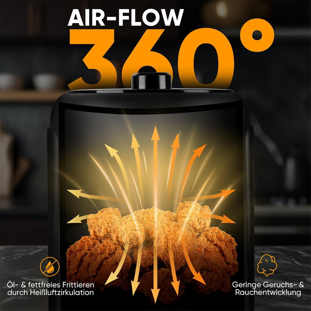 Clatronic Heissluftfritteuse mit 360° Air-Flow | Öl- und fettfreies Frittieren | Airfryer 80°C - 200
