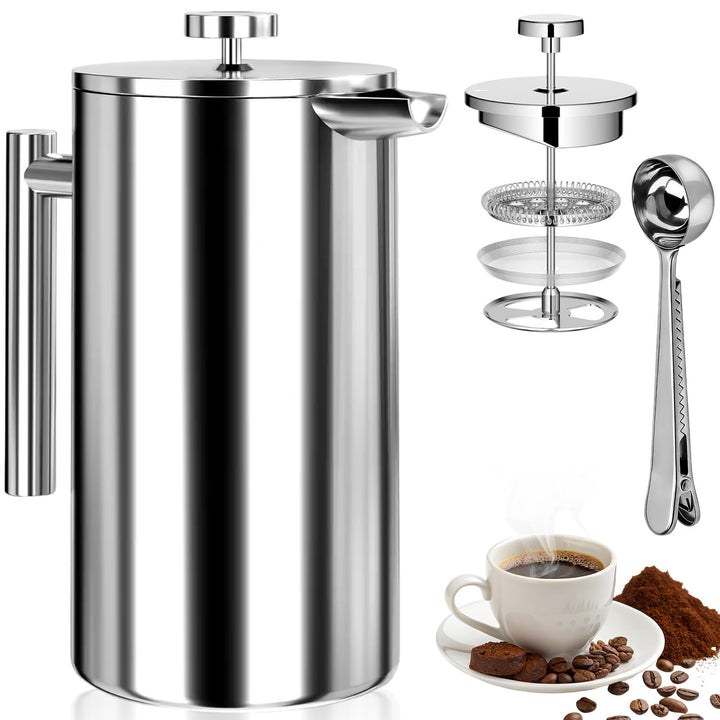 350ml Französische Presse, Edelstahl Kaffeebereiter, Doppelwandige Isoliert French Press Thermo, Kaf