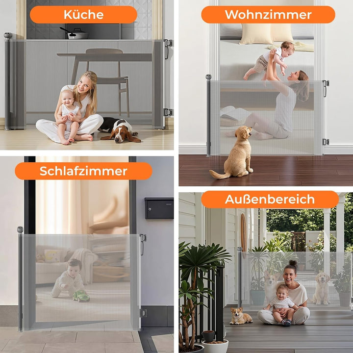 Allyson Treppenschutzgitter ausziehbar bis 140 cm, 86 cm hoch, Baby- und Haustier-Schutzgitter, Gerä
